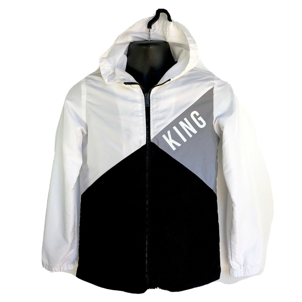 Five By Five KING Hooded Windbreaker Youth Large Black White Colorblock‎